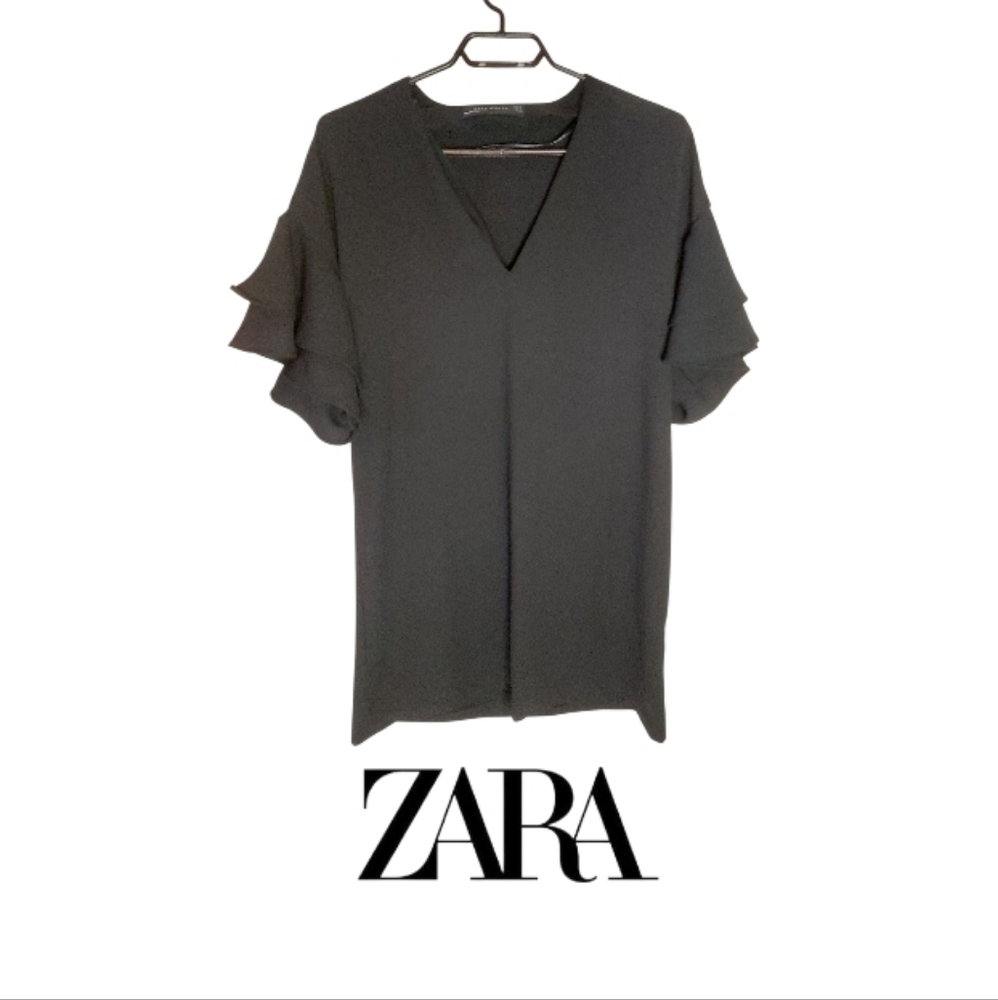 Zara Black Dress With Ruffle Bell Sleeves